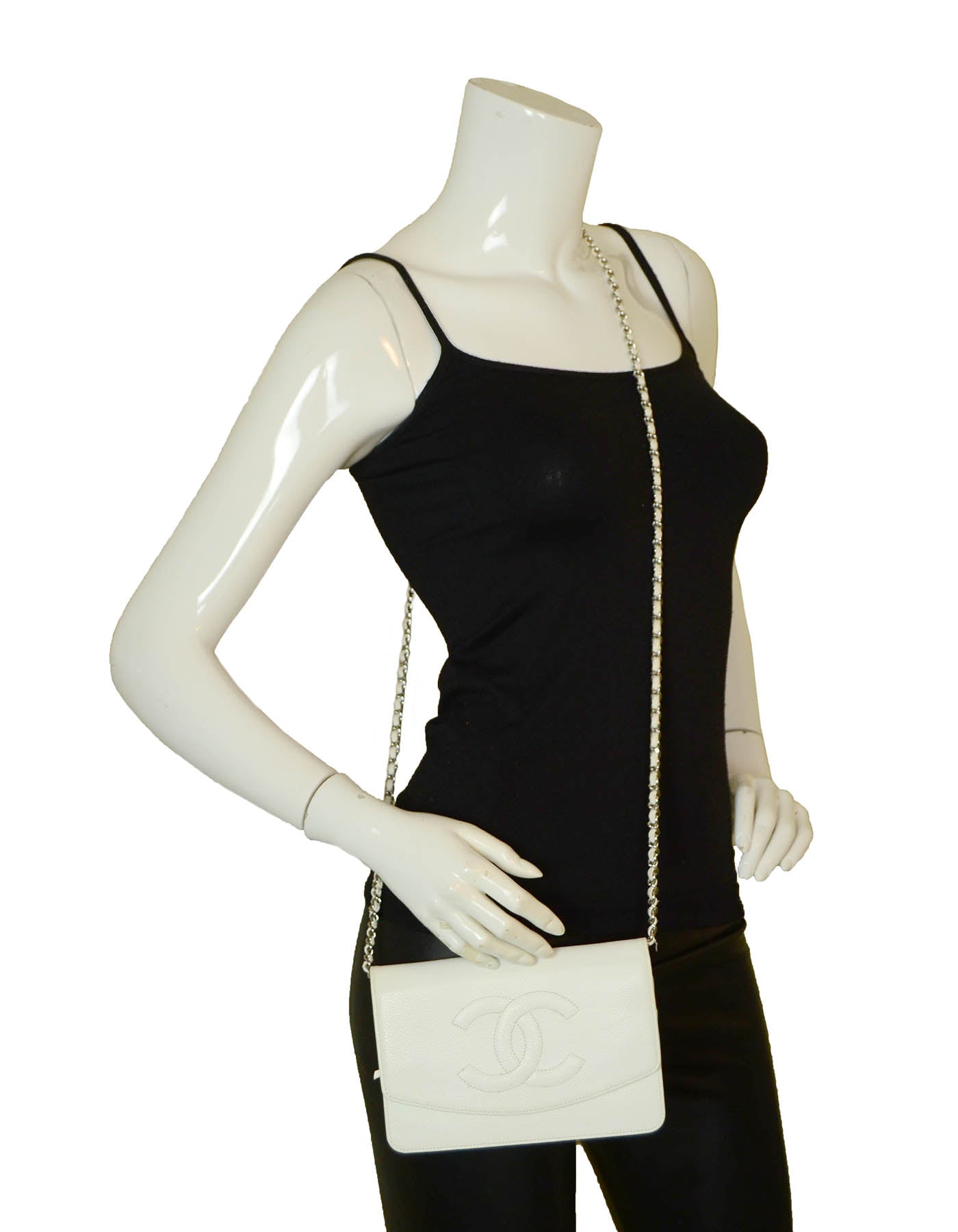 Chanel White Caviar Timeless CC Wallet on Chain WOC Crossbody Bag