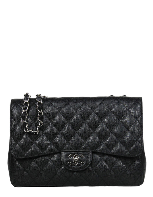 Chanel Black Caviar Leather Single Flap Jumbo