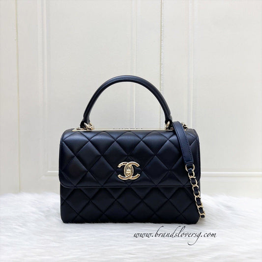 Chanel Small Trendy CC Top Handle Flap in Navy Blue Lambskin and LGHW Handbag