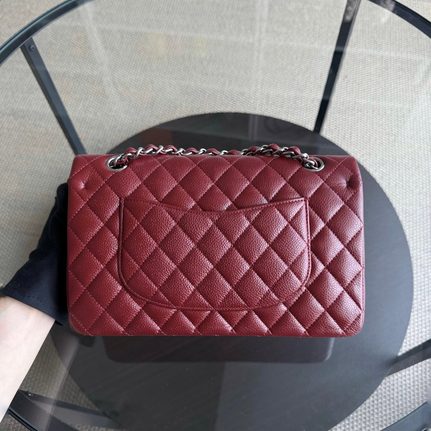 Chanel Classic Flap Medium - Caviar 25CM Quilted Grained Calfskin Burgundy Dark Red Silver Hardware
