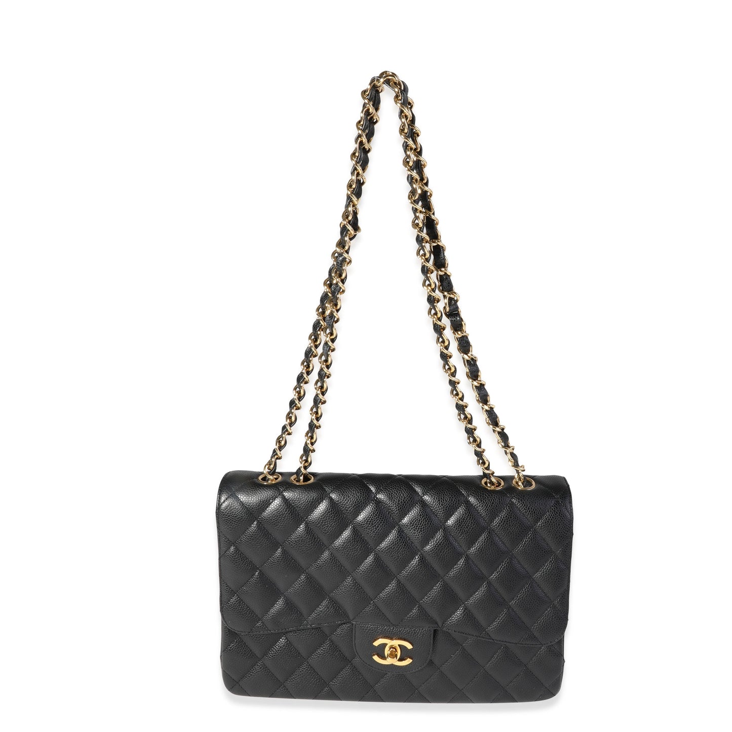 CHANEL Black Quilted Caviar Jumbo Classic Single Flap Bag