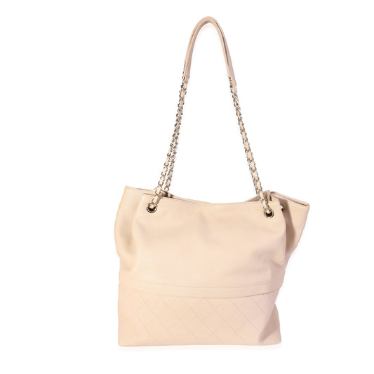 CHANEL Beige Quilted Grained Calfskin Zip Carry Tote
