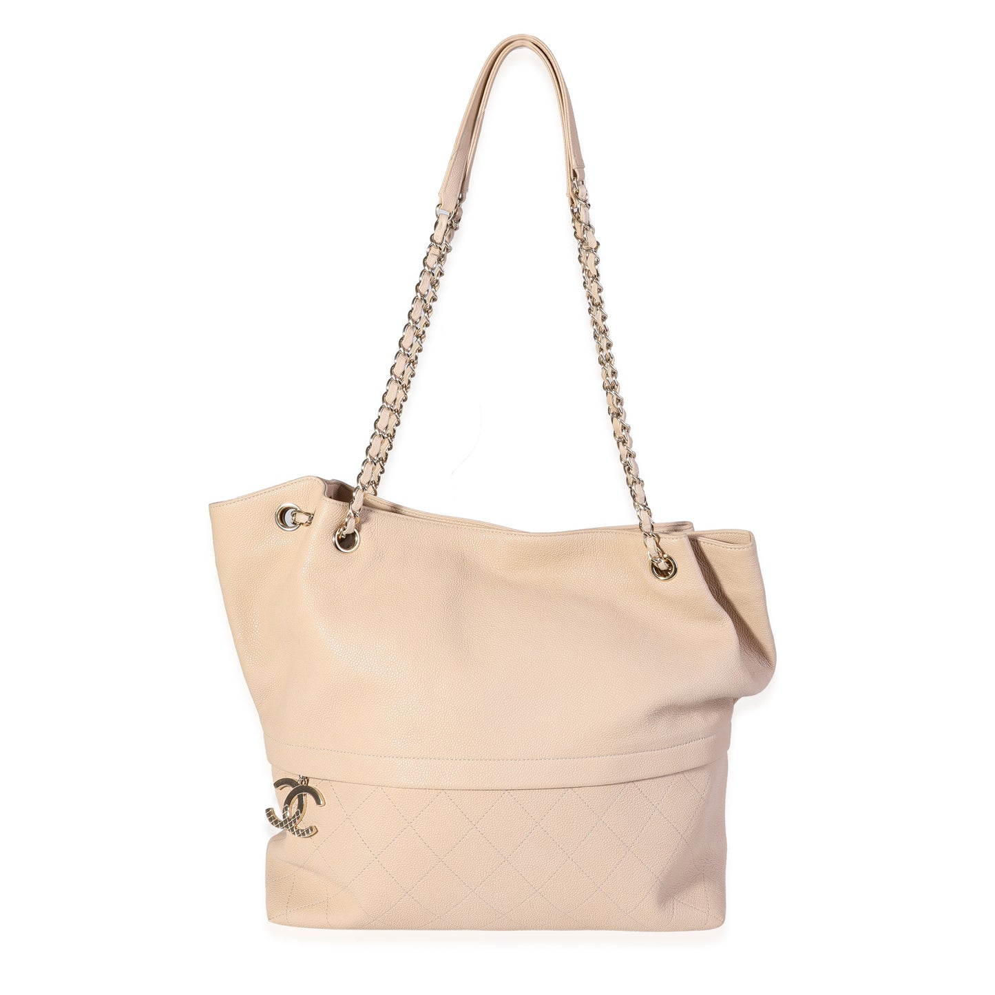 CHANEL Beige Quilted Grained Calfskin Zip Carry Tote