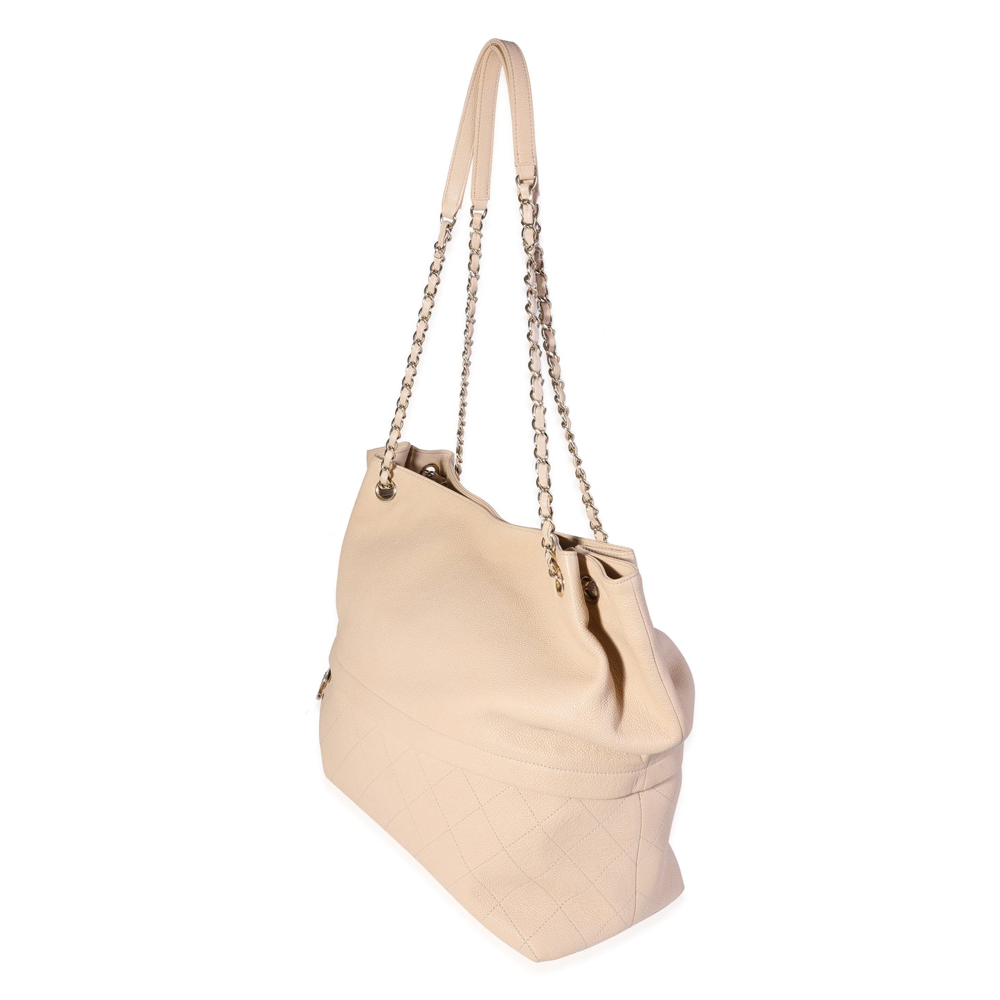 CHANEL Beige Quilted Grained Calfskin Zip Carry Tote