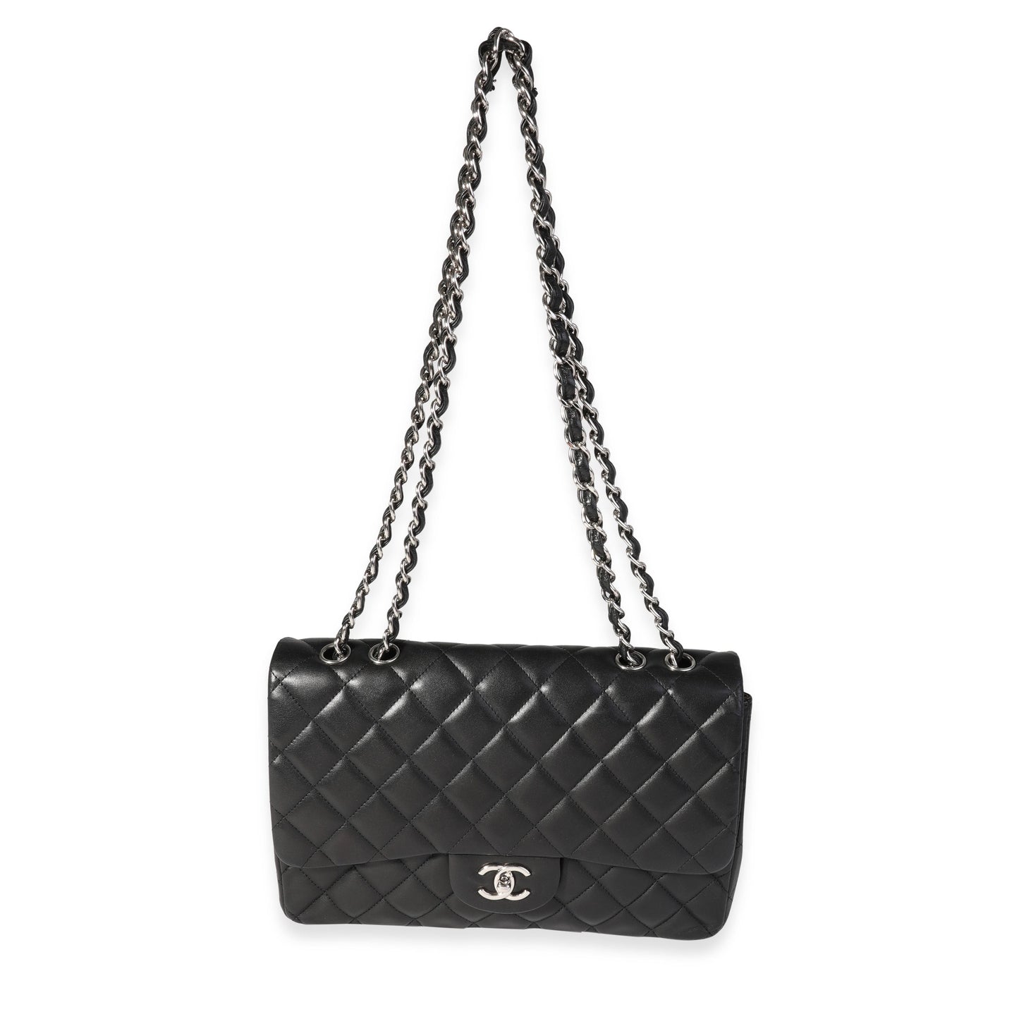 CHANEL Black Quilted Lambskin Jumbo Classic Single Flap Bag