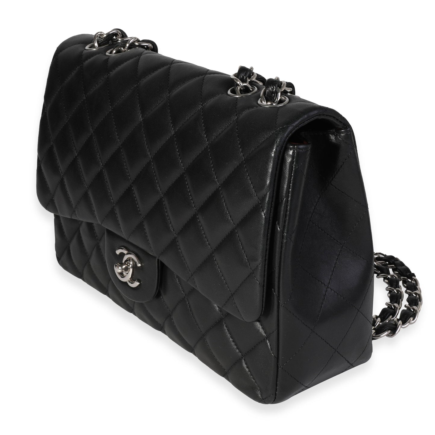 CHANEL Black Quilted Lambskin Jumbo Classic Single Flap Bag