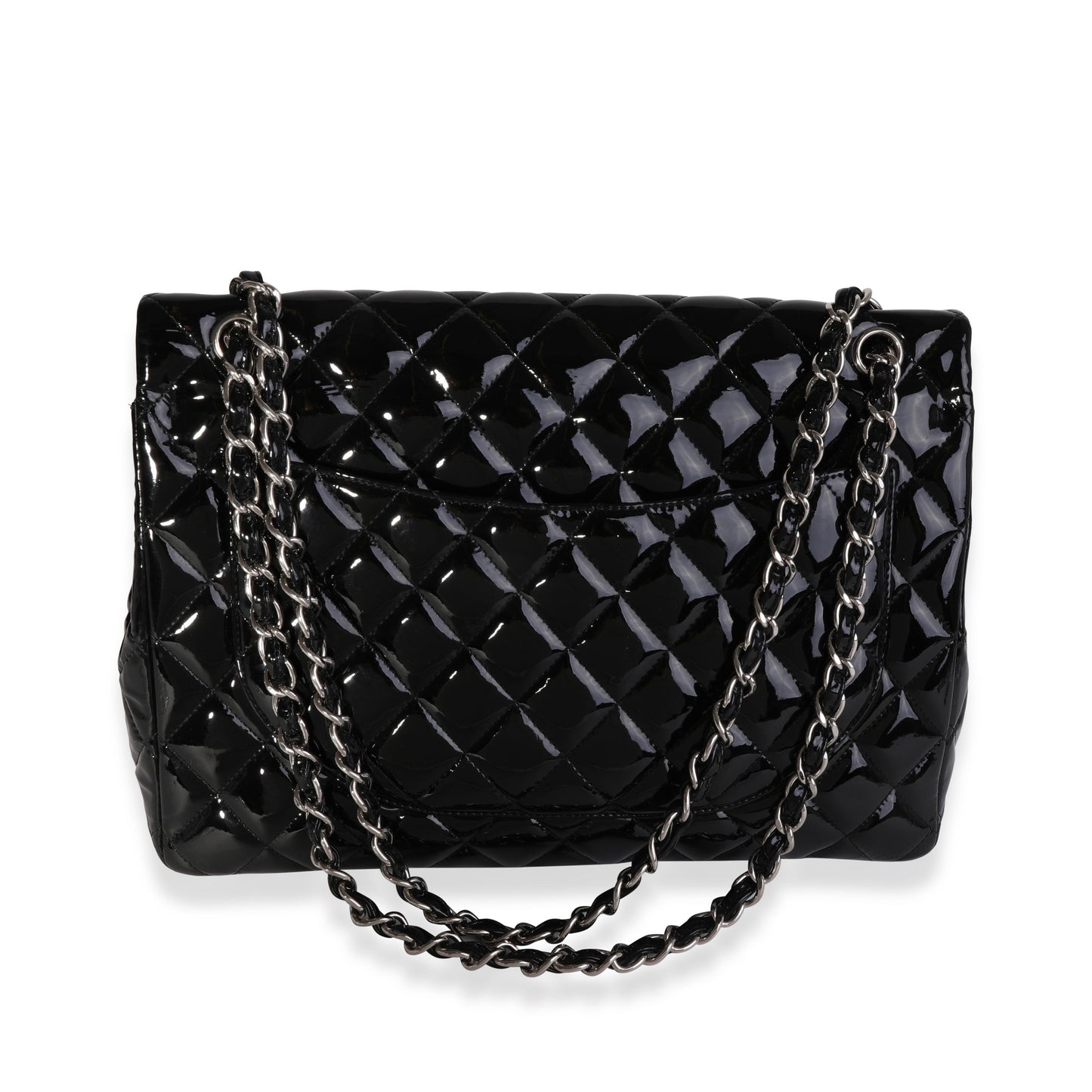 CHANEL Black Quilted Patent Leather Maxi Classic Double Flap Bag