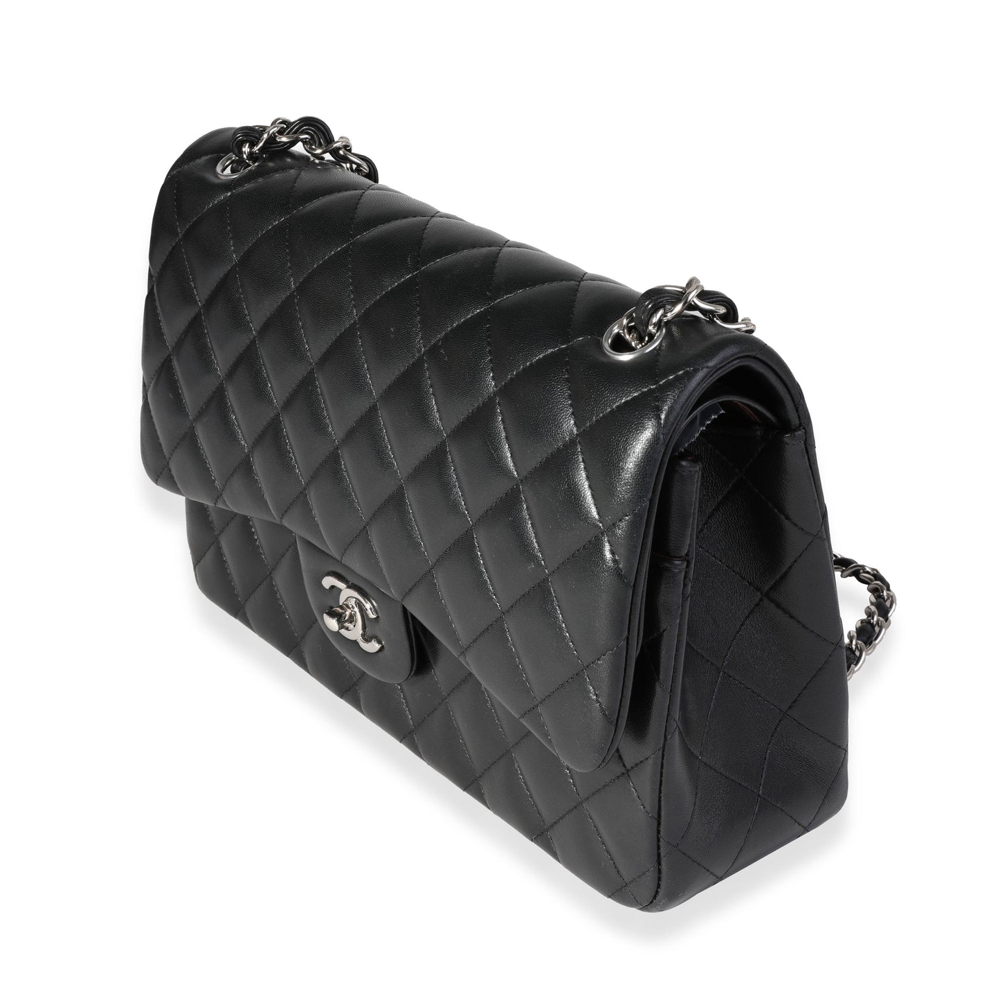 CHANEL Black Quilted Lambskin Jumbo Classic Double Flap Bag