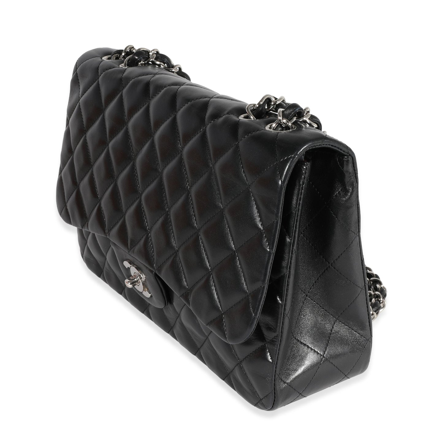 CHANEL Black Quilted Lambskin Jumbo Classic Single Flap Bag