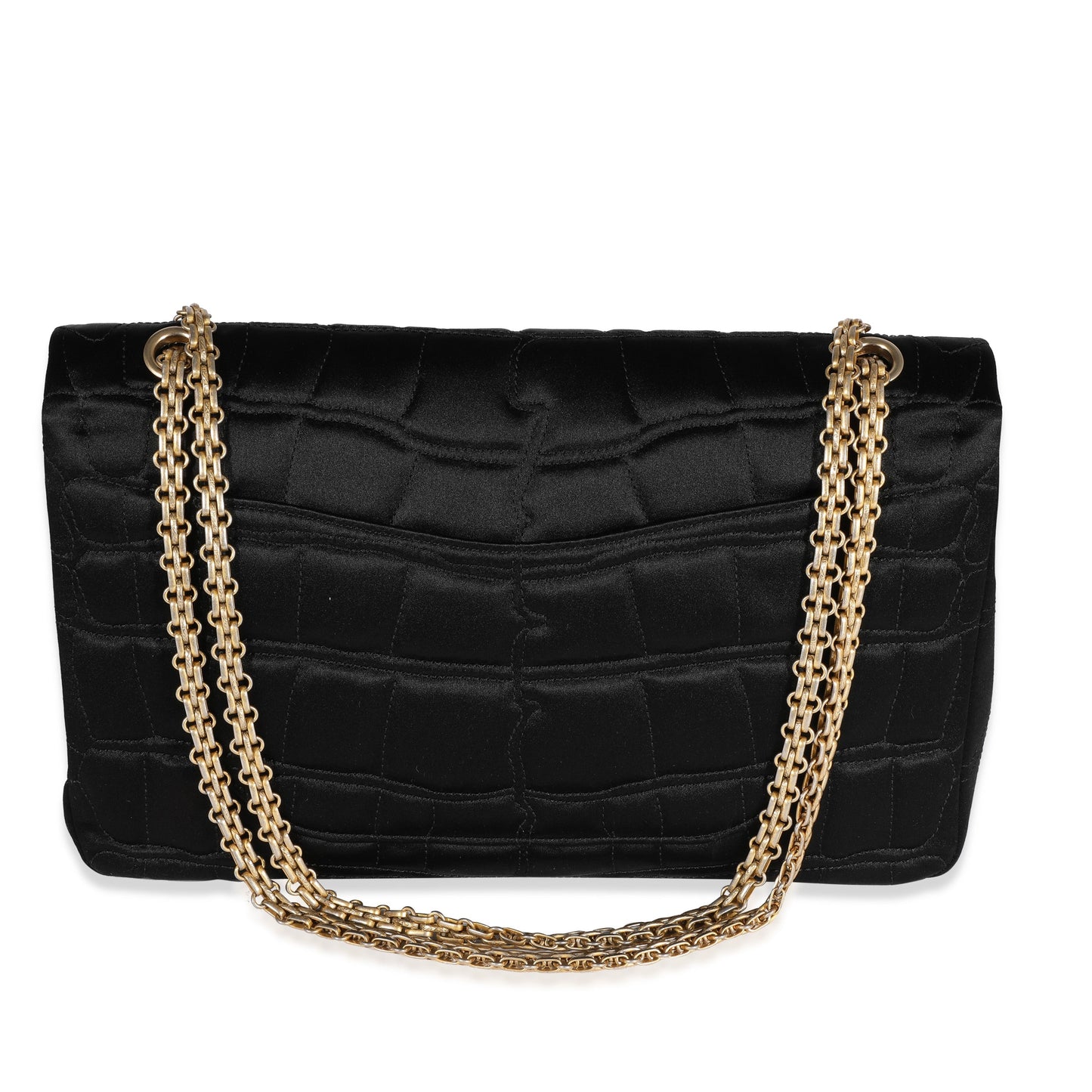CHANEL Black Crocodile Stitch Satin Reissue 2 55 227 Double Flap Bag