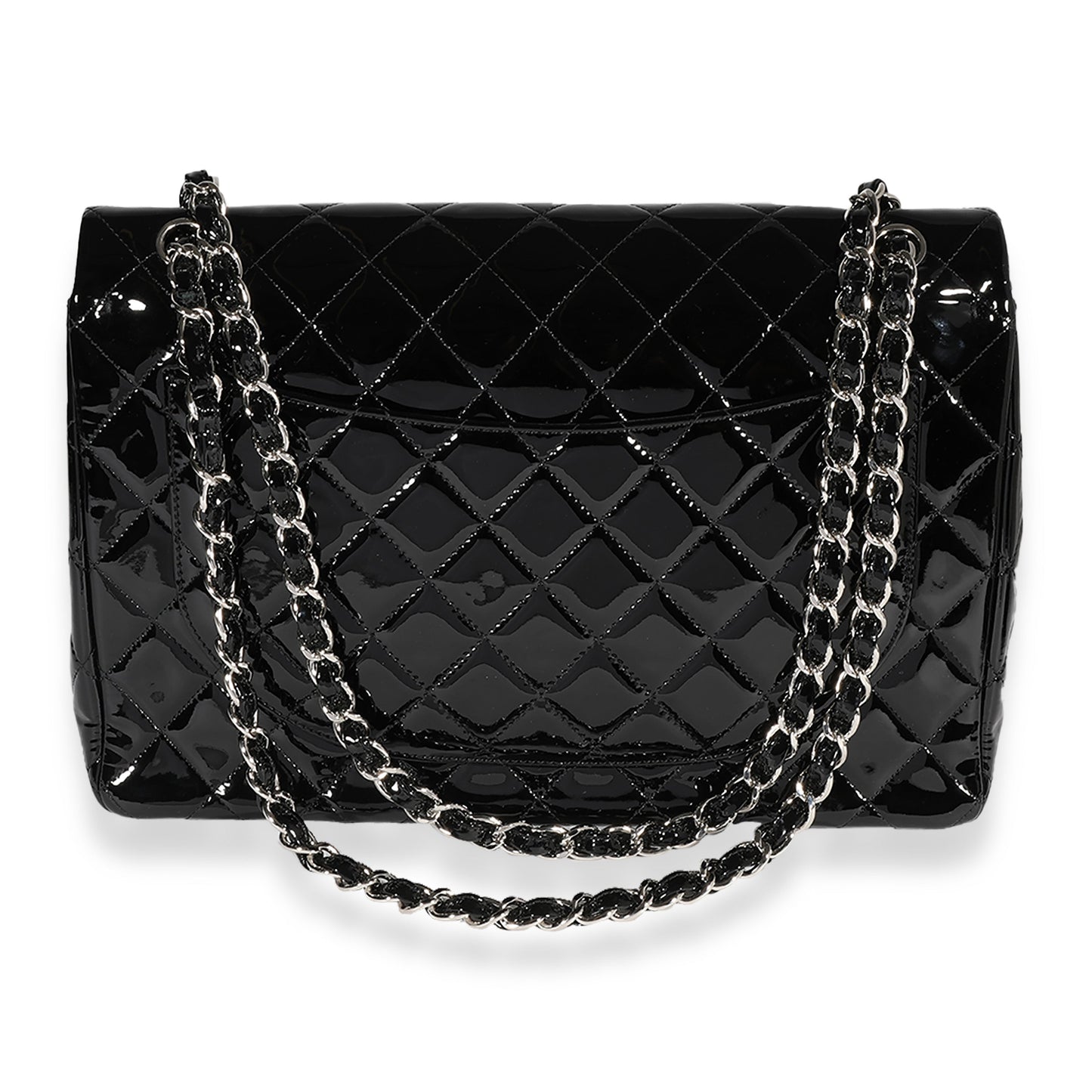 CHANEL Black Quilted Patent Leather Maxi Classic Double Flap Bag
