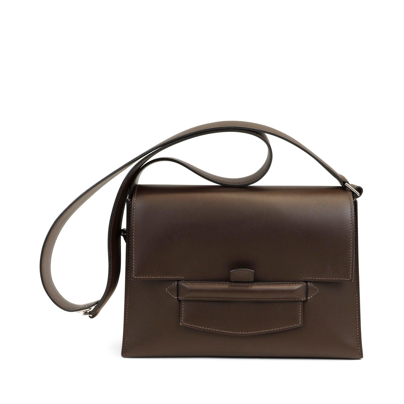 Luxury Hermes Espresso Evergrain Crossbody w/ Strap & Palladium Hardware