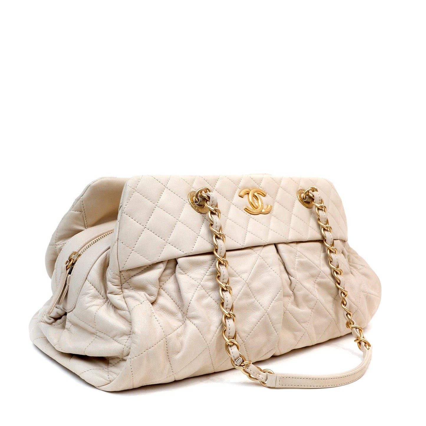 Chanel Beige Quilted Lambskin Day Tote w Gold Hardware