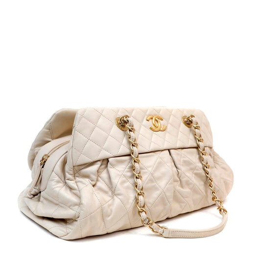Chanel Beige Quilted Lambskin Day Tote w Gold Hardware