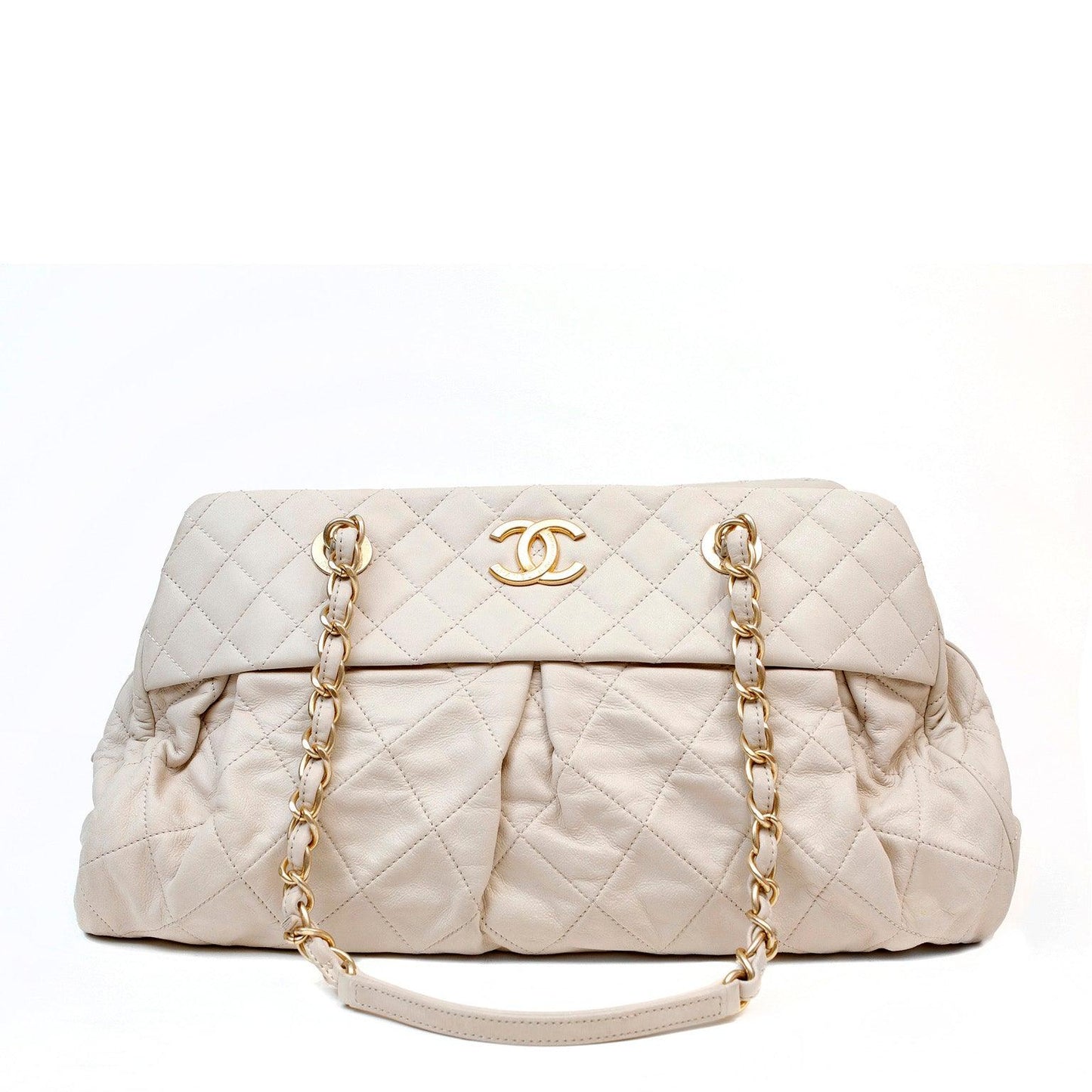 Chanel Beige Quilted Lambskin Day Tote w Gold Hardware