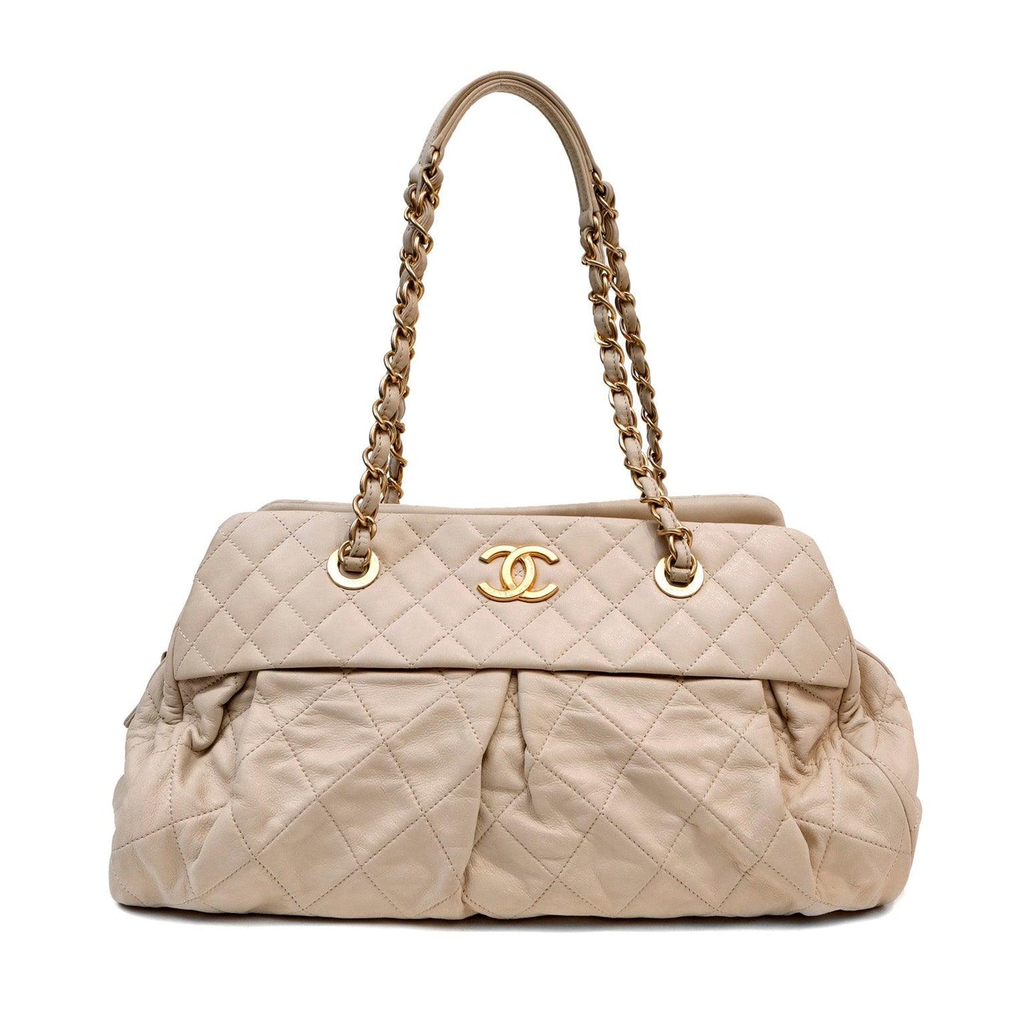 Chanel Beige Quilted Lambskin Day Tote w Gold Hardware