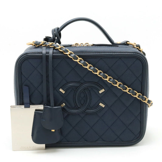 Chanel Caviar Skin CC Filigree Vanity Case 2way Bag Classic Flap