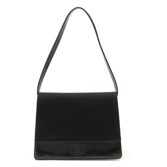 Chanel Cotton Jersey Patent Leather Coco Mark Shoulder Bag Classic Flap