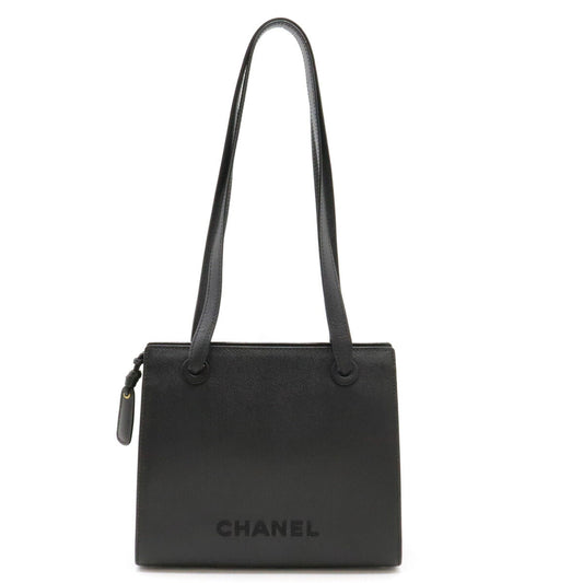 Chanel Caviar Skin Logo 2way Bag Black Gold Hardware Classic Flap