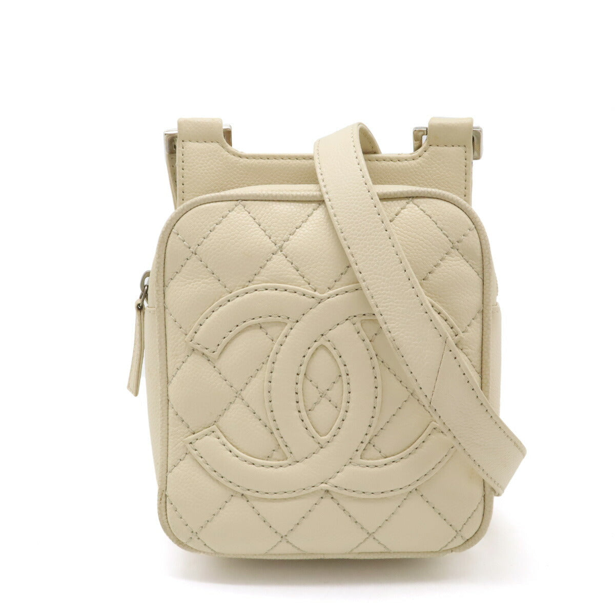 Chanel Caviar Skin MatelassÃ© Coco Shoulder Bag Mini Bag Light Beige Silver Hardware
