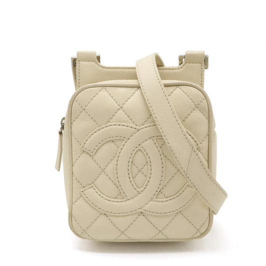 Chanel Caviar Skin MatelassÃ© Coco Shoulder Bag Mini Bag Light Beige Silver Hardware