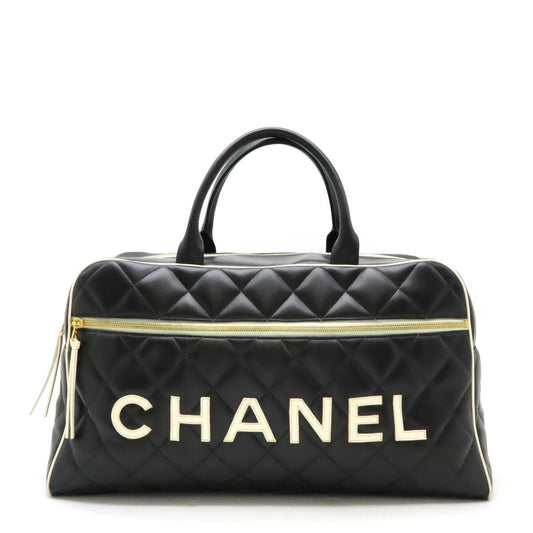 Chanel Leather Matelasse Bowling Bag Travel Bag Classic Flap