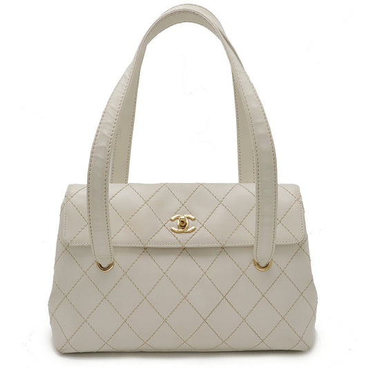 Chanel Leather Wild Stitch Coco 2way Bag White