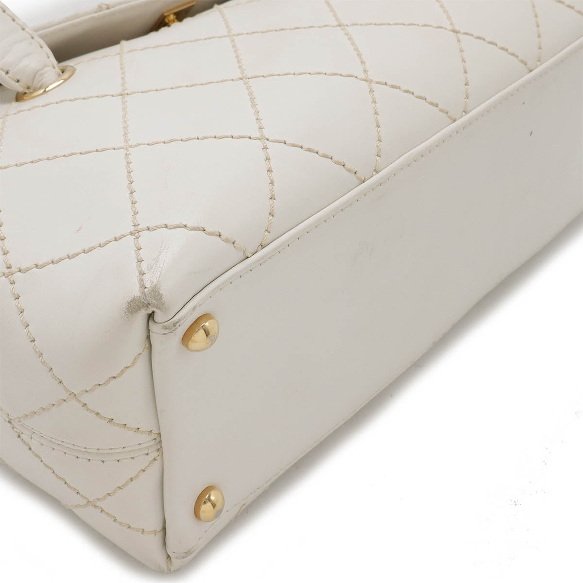 Chanel Leather Wild Stitch Coco 2way Bag White