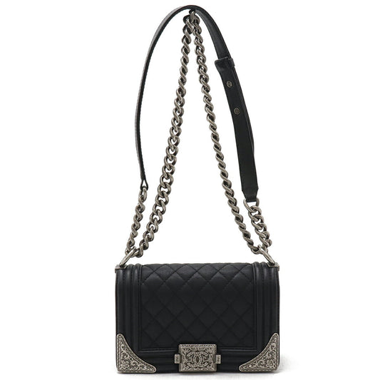Chanel Leather Boy Chanel Matelasse Coco Chain Shoulder Bag Black