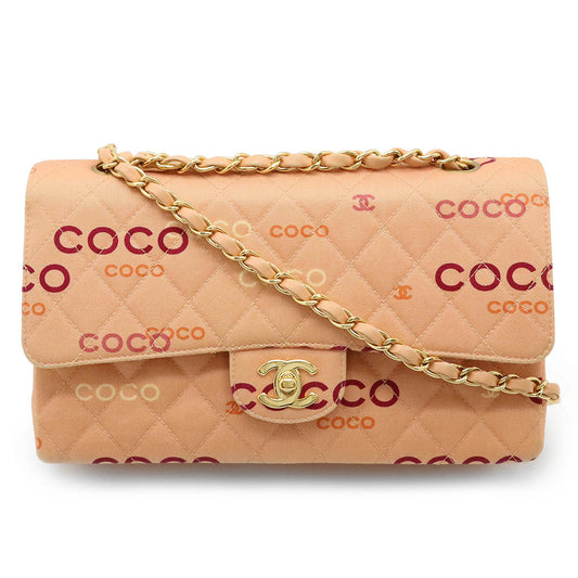 Chanel Canvas/Leather COCO Print Matelasse 25 Double Chain Shoulder Bag Classic Flap