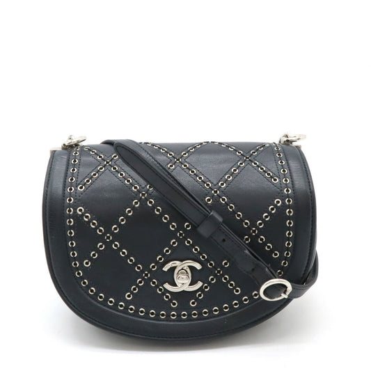 Chanel Leather Coco Eyelet Coco Round Mini Chain Shoulder Bag A69993
