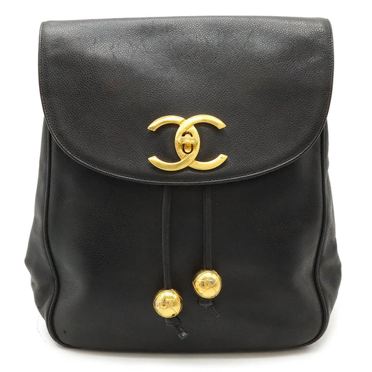 Chanel Caviar Skin Coco Ball Coco Drawstring Backpack Leather Black