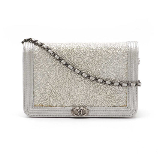 Chanel Boy Chanel Galuchat Metallic Leather Chain Wallet Shoulder Bag