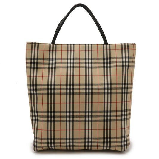Burberry Check Canvas Leather Tote Bag