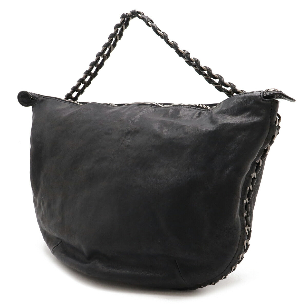 Chanel Leather Coco Mark Shoulder Bag Black Silver Hardware Classic Flap