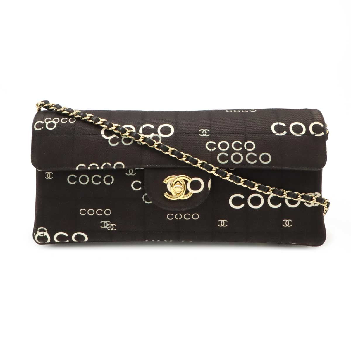 Chanel Canvas COCO Print Choco Bar Chain Shoulder Bag Classic Flap