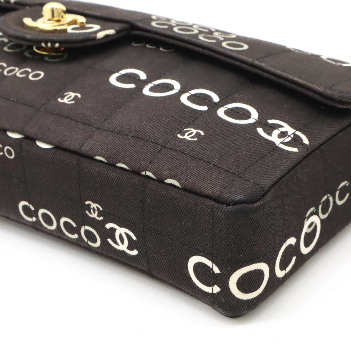 Chanel Canvas COCO Print Choco Bar Chain Shoulder Bag Classic Flap