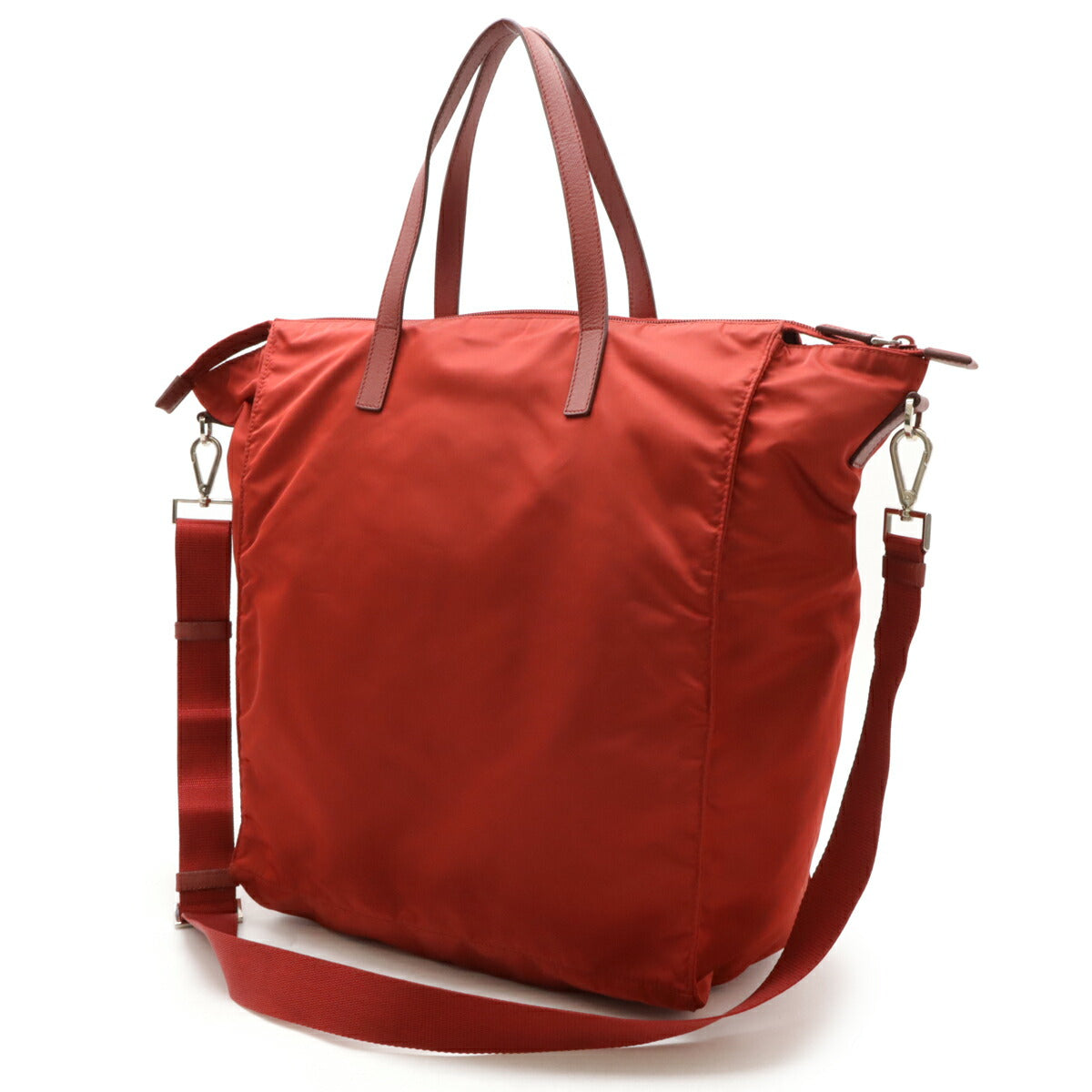 Prada Nylon Leather Triangle Logo 2way Tote Bag