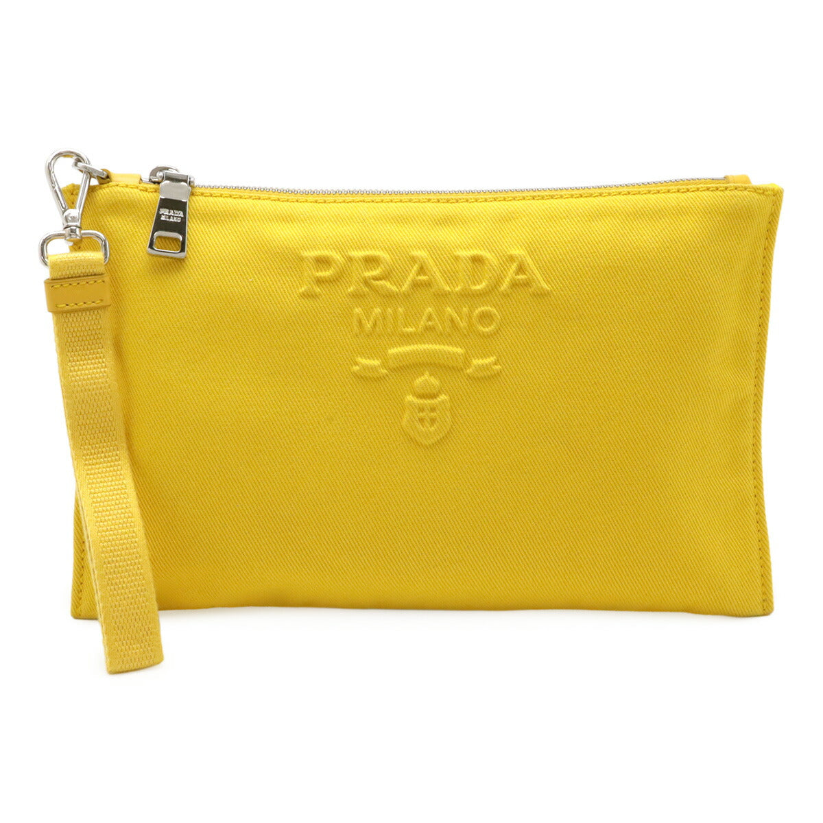 Prada Embossed Logo Canvas Leather 2way Clutch Bag