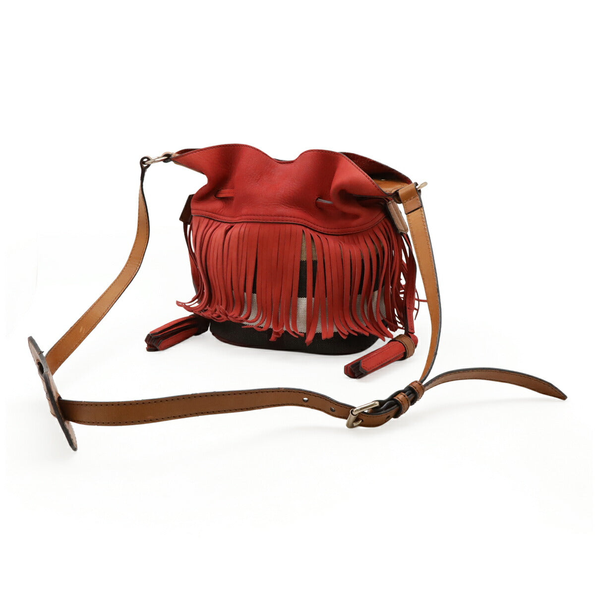 Burberry Nova Check Suede Canvas Leather Shoulder Bag