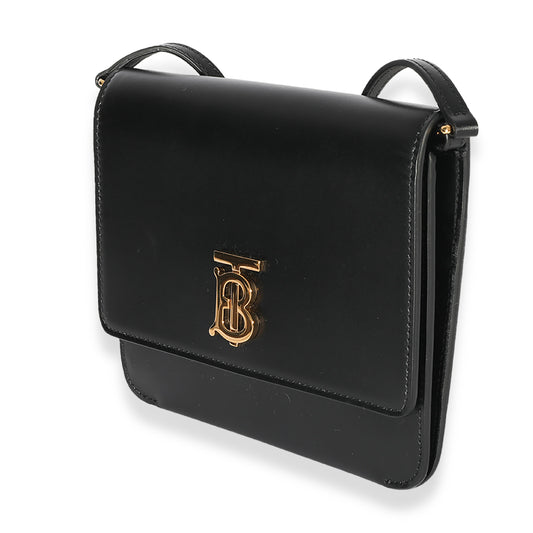 Burberry Black Smooth Leather TB Mini Flat Bag