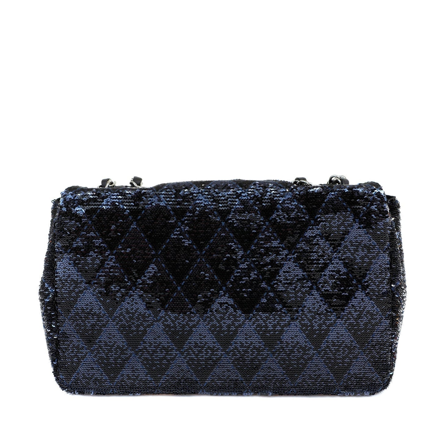 Chanel Black Navy Sequin Classic Flap Bag w Silver Hardware