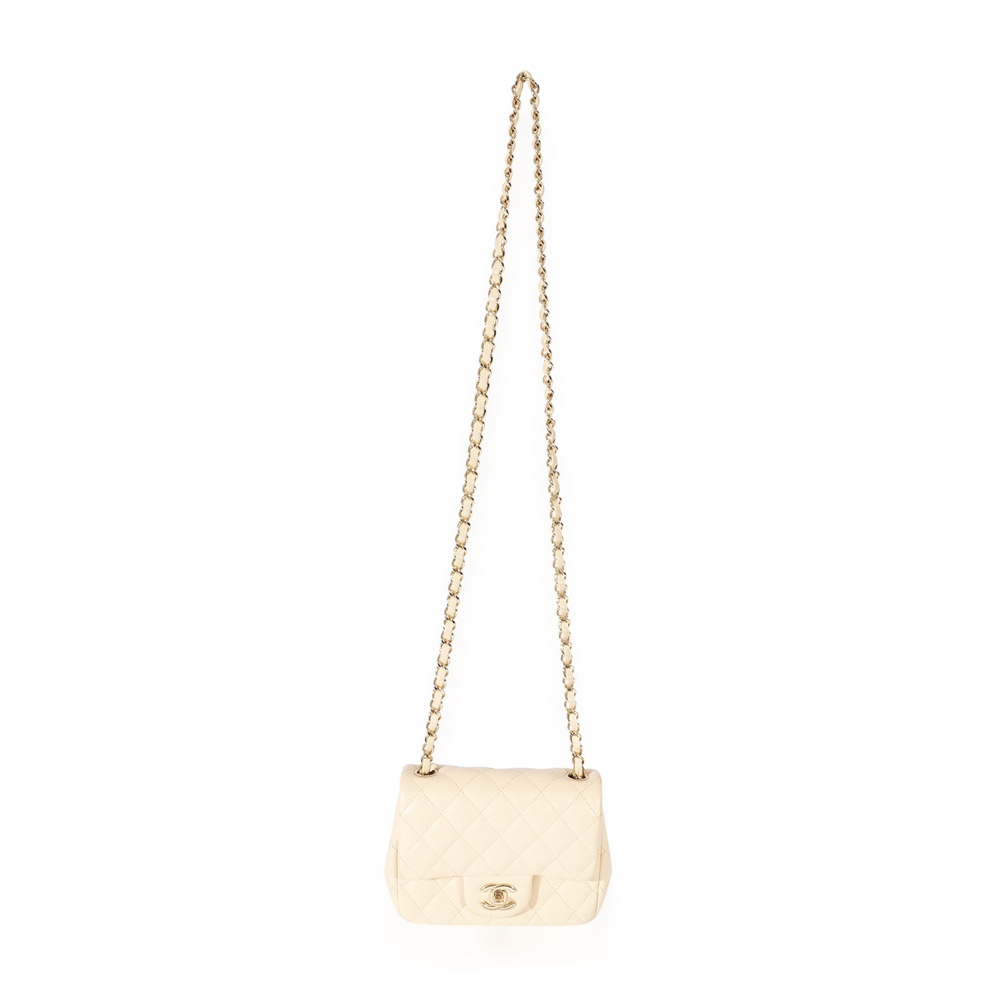 CHANEL Beige Quilted Lambskin Mini Square Classic Flap Bag