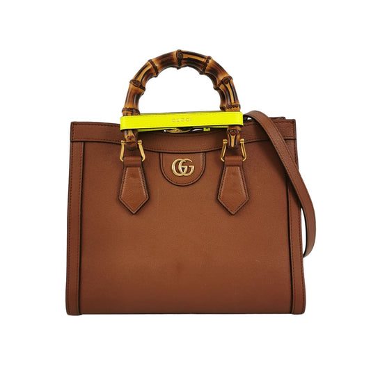Gucci Diana Small Tan Brown Calfskin Leather Bamboo Top Handles Crossbody Bag