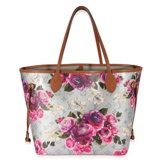 Louis Vuitton Grey Pink Metallic Monogram Garden Neverfull MM