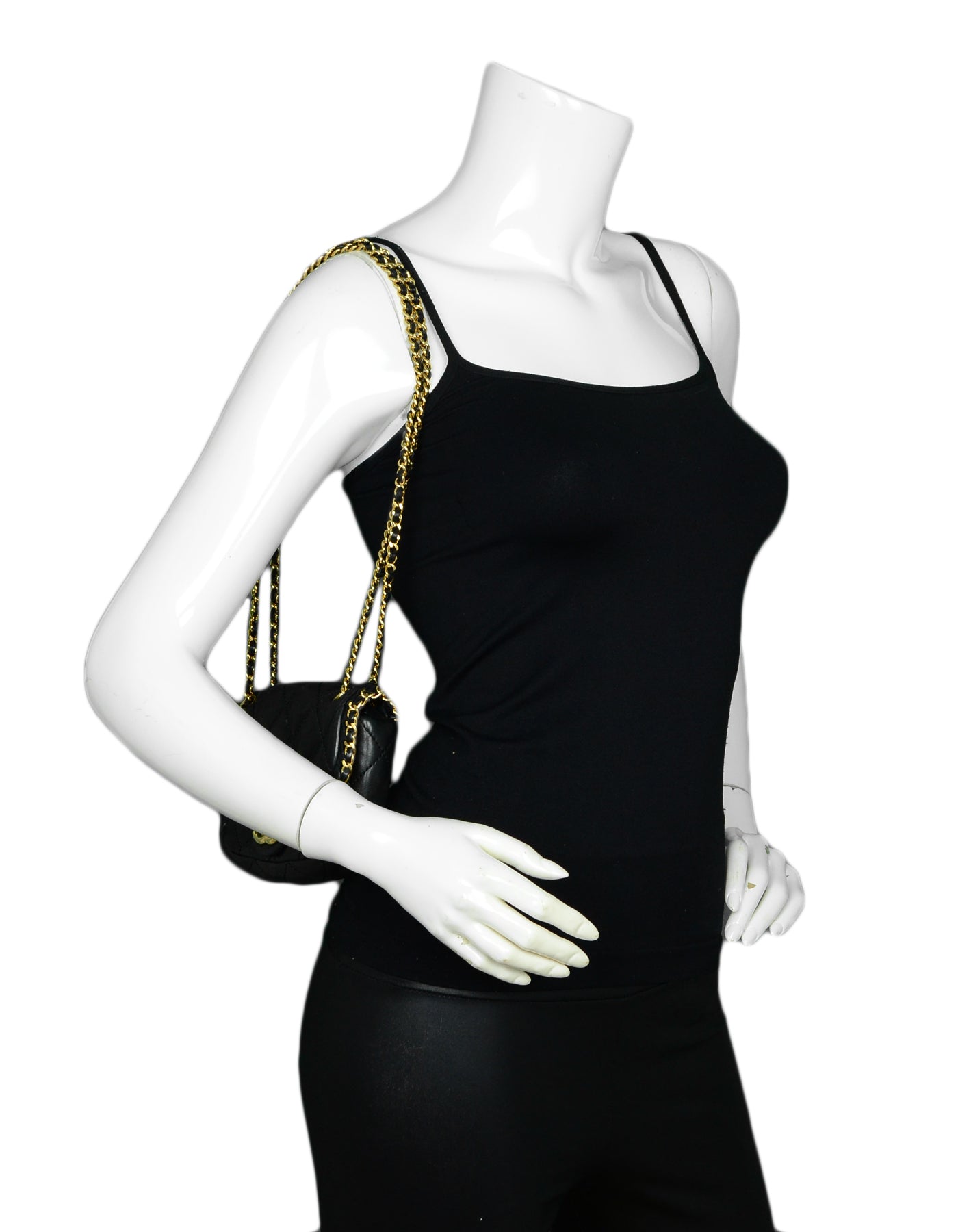 Chanel 2011 Black Lambskin Leather Quilted Mini Chain Me Flap Crossbody Bag