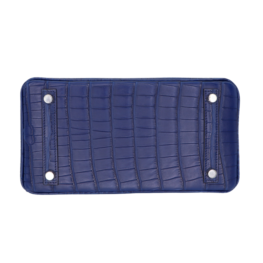 Hermes25cm Birkin Bleu Saphir Matte Alligator Palladium Hardware