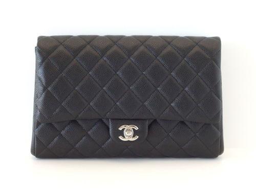 Chanel Bag Flap Flat Black Caviar Clutch Shoulder Bag