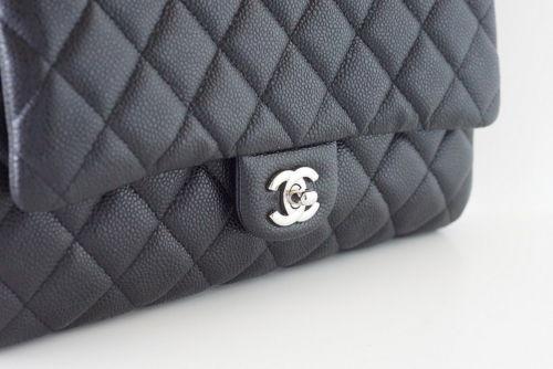 Chanel Bag Flap Flat Black Caviar Clutch Shoulder Bag