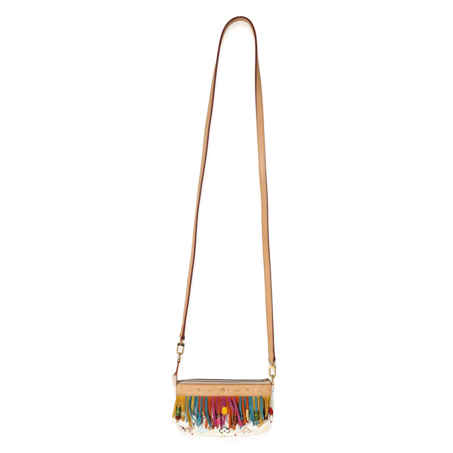  Louis Vuitton White Monogram Multicolor Fringe Pochette Accessories